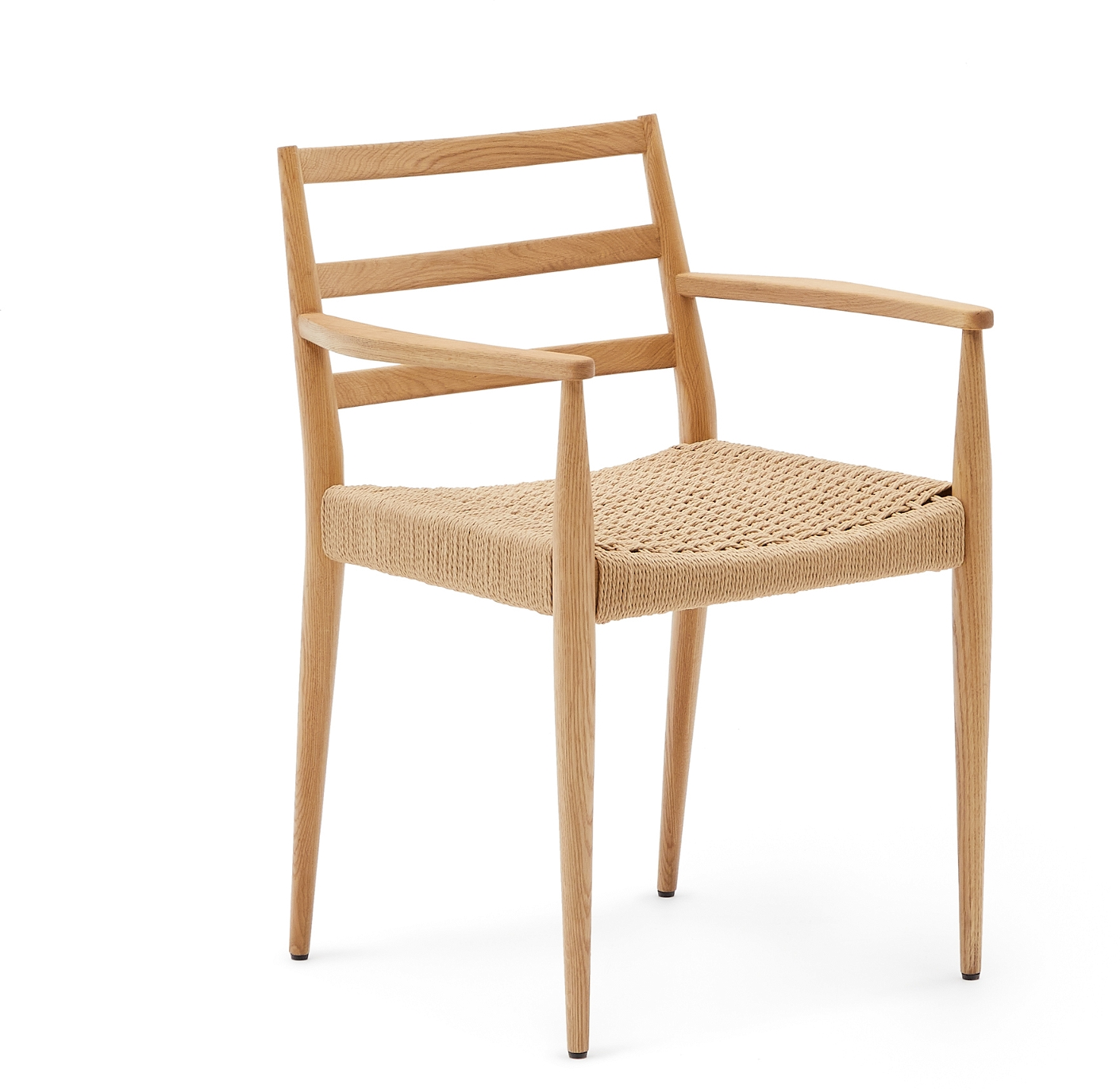 Spisebordsstol med armlæn Kave Home Analy - FSC egetræ, håndvævet papirsnor, H82ÃB60ÃD54 cm, rustik nordisk stil